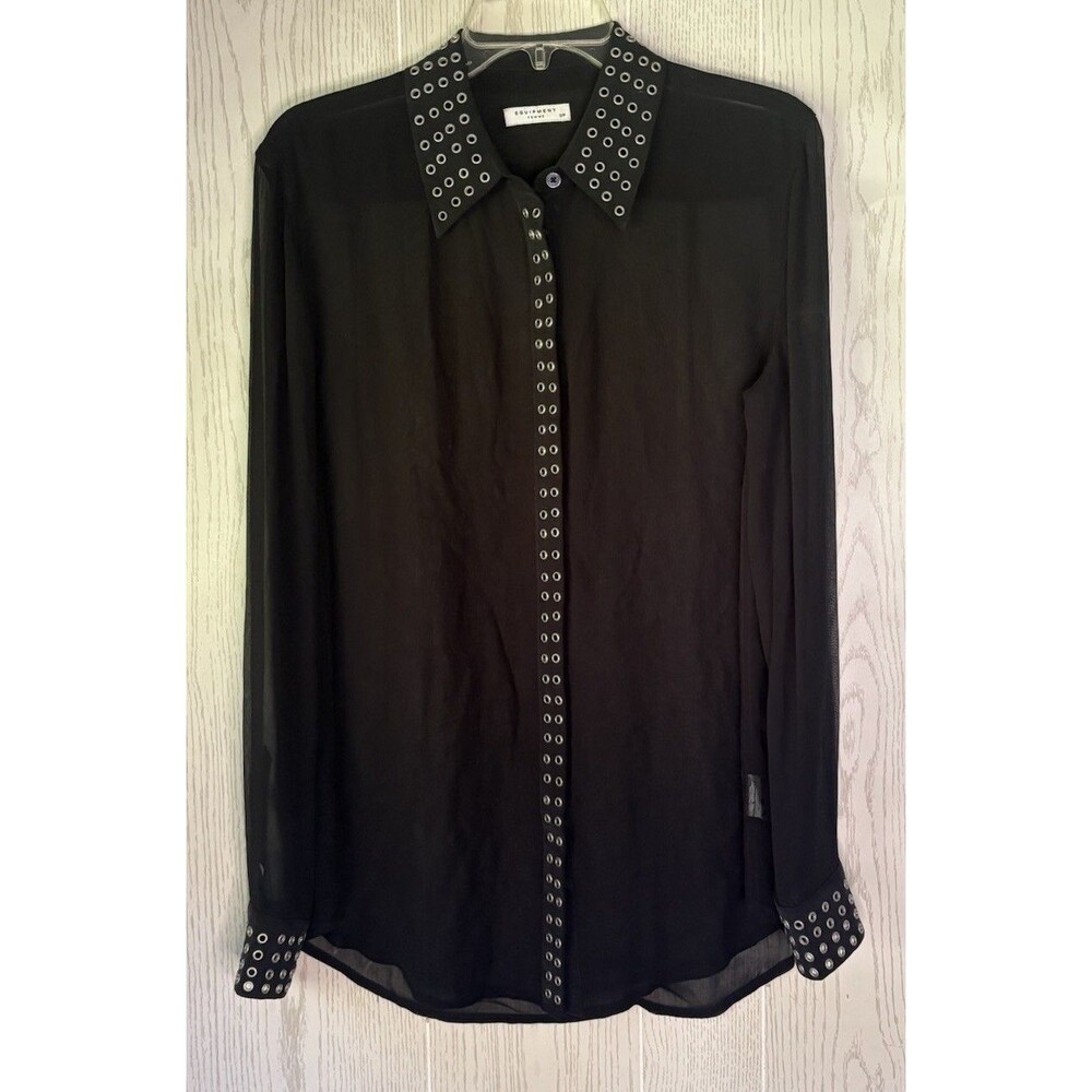 Equipment Femme Women’s Blouse Small Black Sheer Metal Grommets Whimsygoth $285